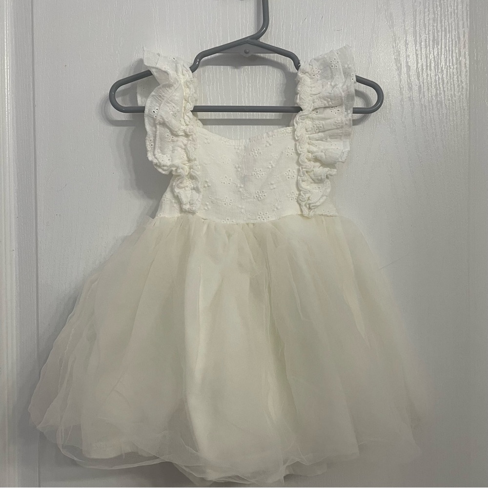 Snug Cotton Infant Dress Ruffles Tulle Delicate Eyelet Off White Size 18 Months